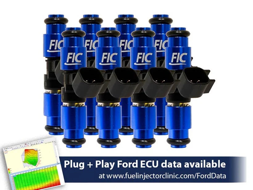 1200cc-D (110 lbs/hr at 43.5 PSI fuel pressure) FIC Fuel Injector Clinic Injector Set for Mustang GT (2005+)/GT350 (2015-2016)/ Boss 302 (2012-2013)/Cobra (1999-2004)(High-Z) (is403-1200h-d)